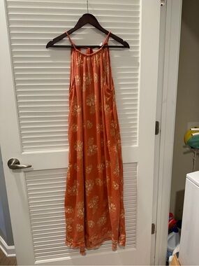 Orange Floral Halter Maxi Dress